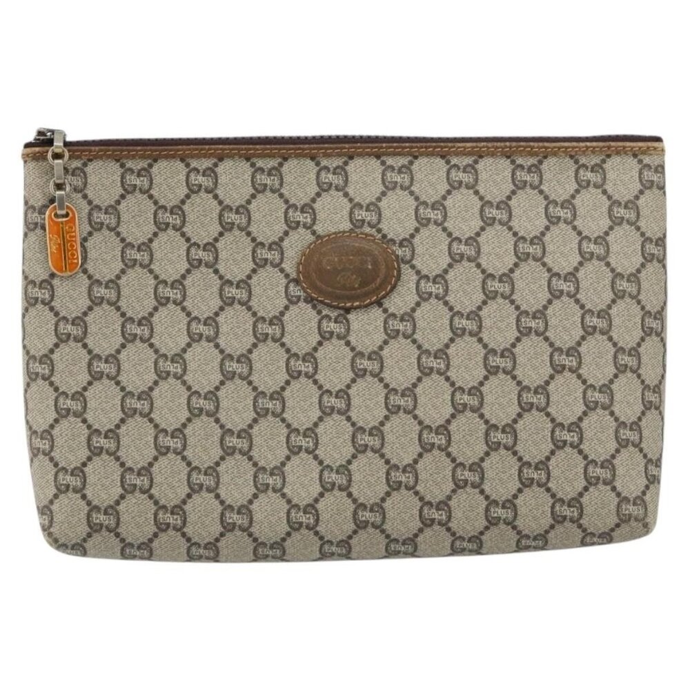 GUCCI GG Plus Supreme Clutch Bag PVC Beige Auth 156830 - Picture 2 of 16